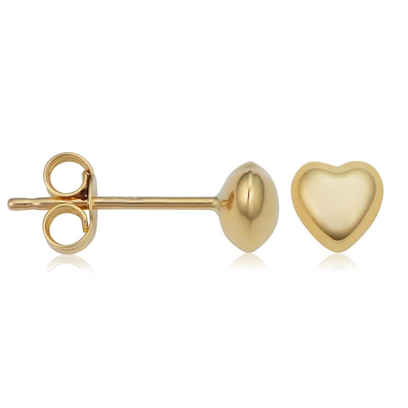 14k Yellow Gold Puffed Heart Stud Minimalist Earrings