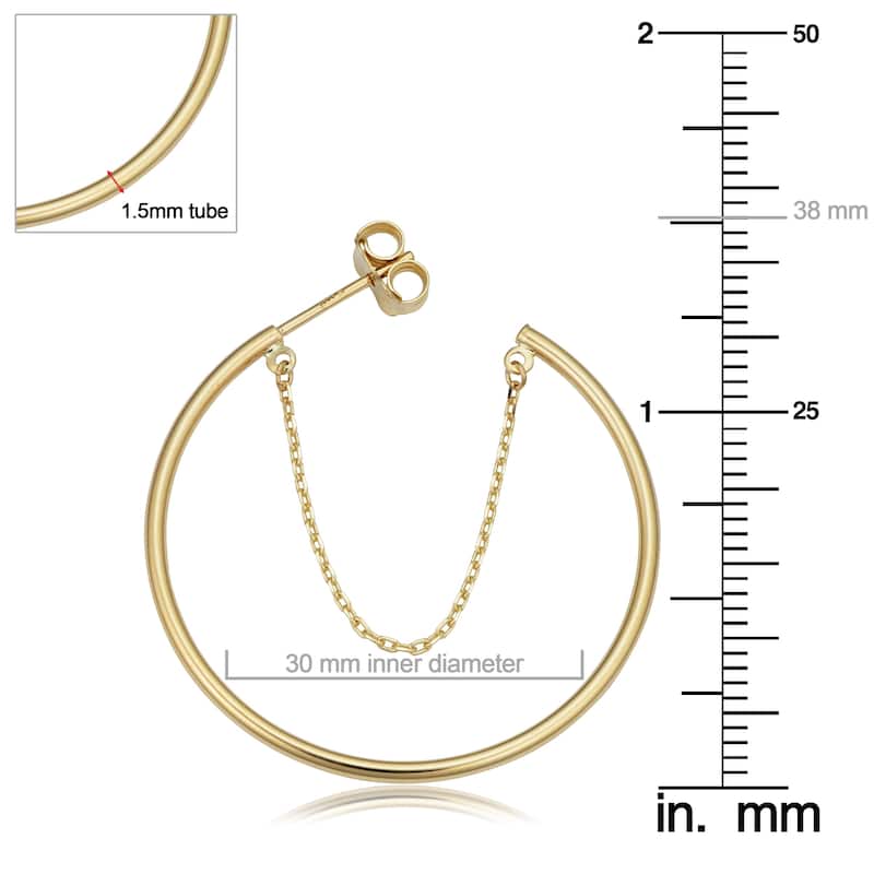 14k Yellow Gold 1.5x30 millimeters Chain Open Hoop Earrings