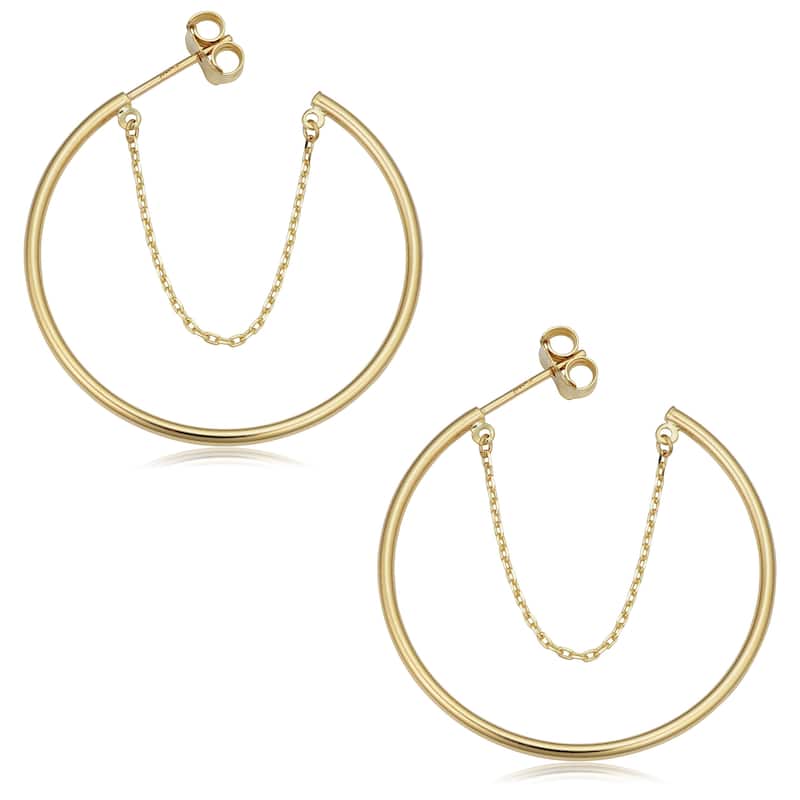 14k Yellow Gold 1.5x30 millimeters Chain Open Hoop Earrings
