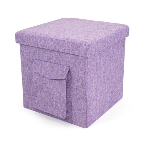 Humble Crew Purple Fabric Folding Storage Cube Ottoman w/ Pocket