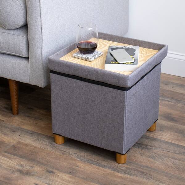 Humble Crew Collapsible Cube Storage Ottoman Foot Stool with Tray Bed