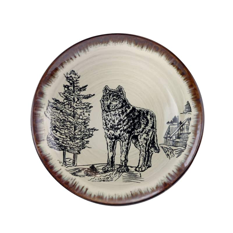 Elama Majestic Wolf 16 Piece Round Stoneware Dinnerware Set in Taupe