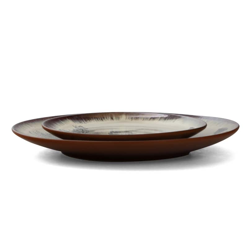 Elama Majestic Wolf 16 Piece Round Stoneware Dinnerware Set in Taupe