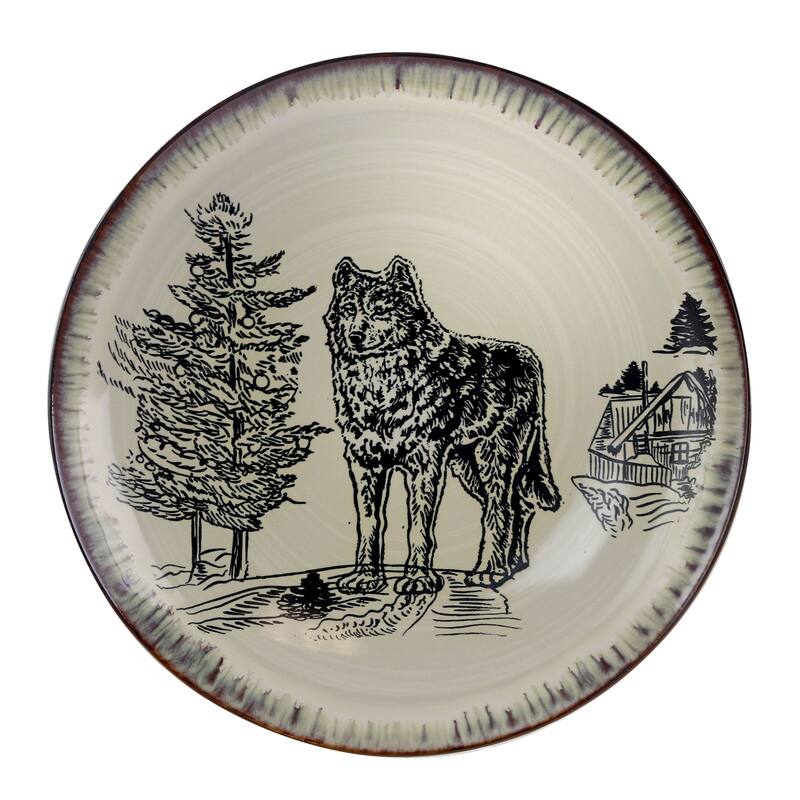 Elama Majestic Wolf 16 Piece Round Stoneware Dinnerware Set in Taupe