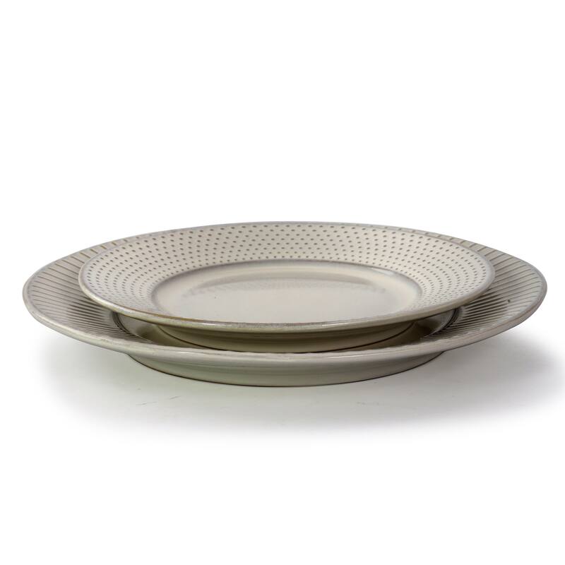 Elama Market Finds 16 Piece Stoneware Dinnerware Set in Embossed White