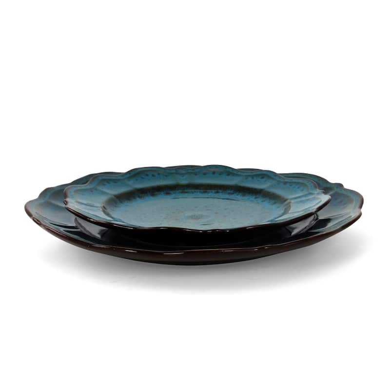 Elama Lavish Blue 16 Piece Round Stoneware Dinnerware Set in Blue
