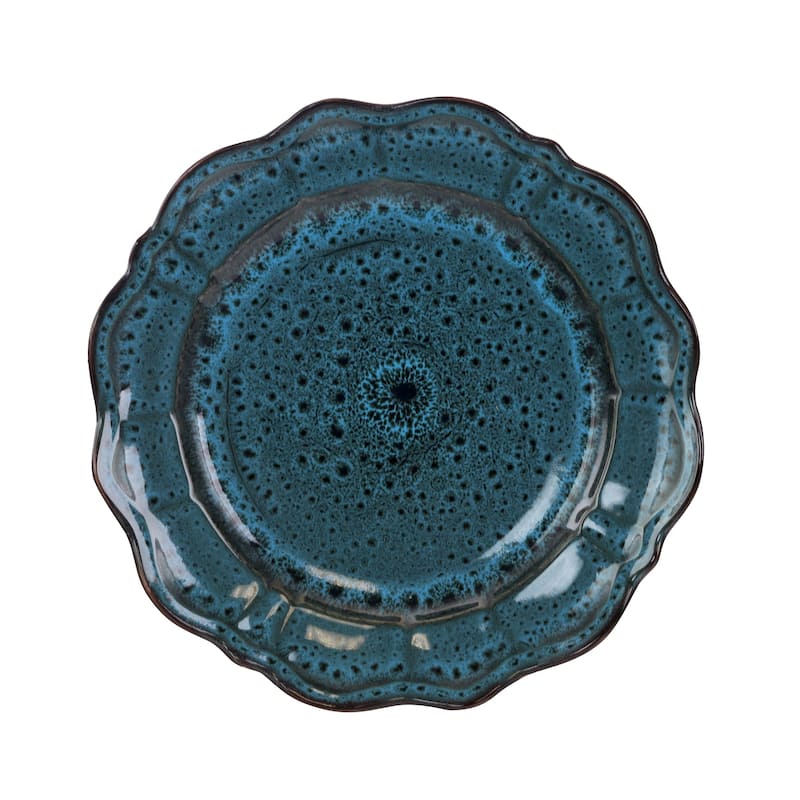 Elama Lavish Blue 16 Piece Round Stoneware Dinnerware Set in Blue