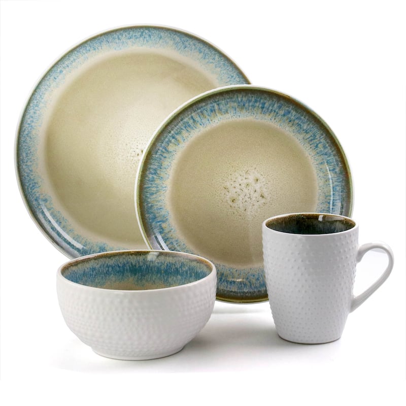 Elama Modern Dot 16 Piece Stoneware Dinnerware Set in Taupe