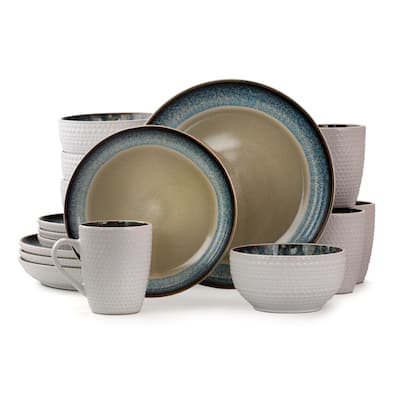 Elama Modern Dot 16 Piece Stoneware Dinnerware Set in Taupe