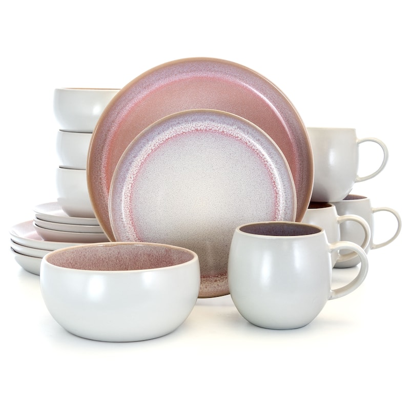 Elama Mocha Mauve 16 Piece Stoneware Dinnerware Set