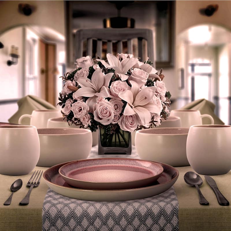 Elama Mocha Mauve 16 Piece Stoneware Dinnerware Set