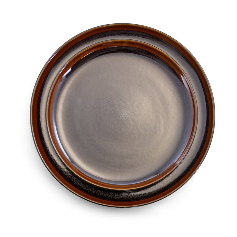 Elama Midnight Beach 16 Piece Round Stoneware Dinnerware Set in Black