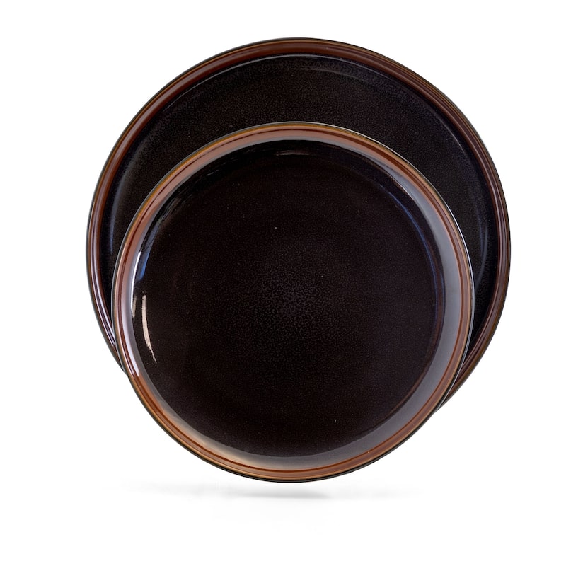 Elama Midnight Beach 16 Piece Round Stoneware Dinnerware Set in Black