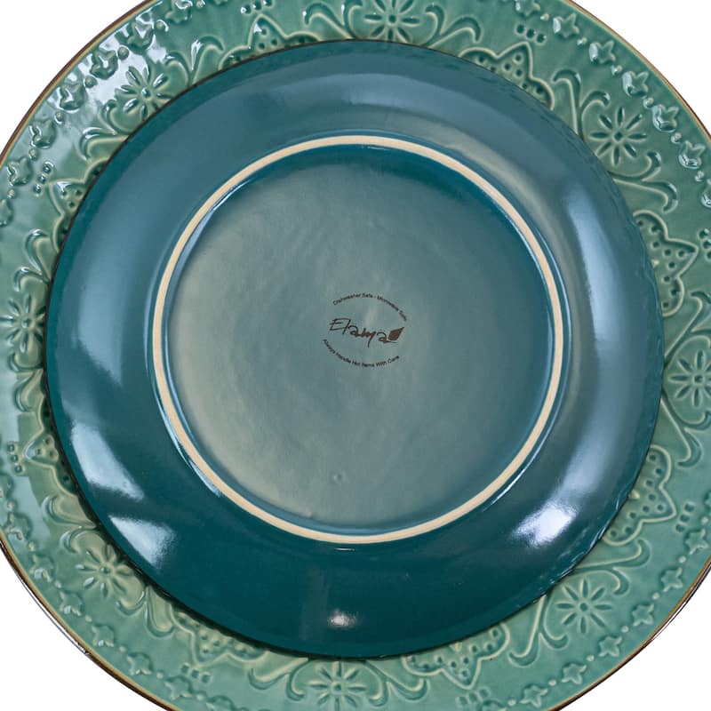 Elama Sea Foam Mozaic 16 Piece Round Stoneware Dinnerware Set in Green