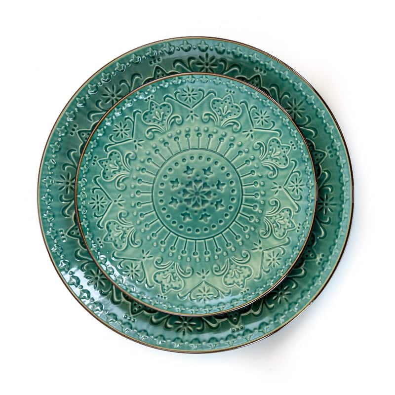 Elama Sea Foam Mozaic 16 Piece Round Stoneware Dinnerware Set in Green