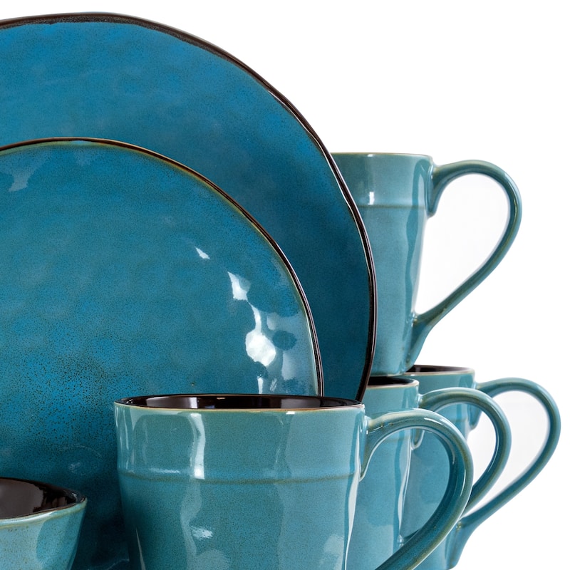 Elama Sea Glass 16 Piece Round Stoneware Dinnerware Set in Turquoise