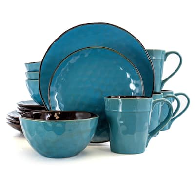 Elama Sea Glass 16 Piece Round Stoneware Dinnerware Set in Turquoise