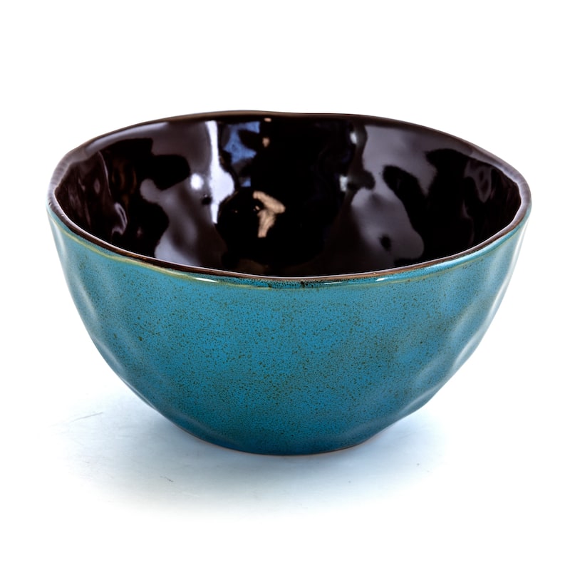 Elama Sea Glass 16 Piece Round Stoneware Dinnerware Set in Turquoise
