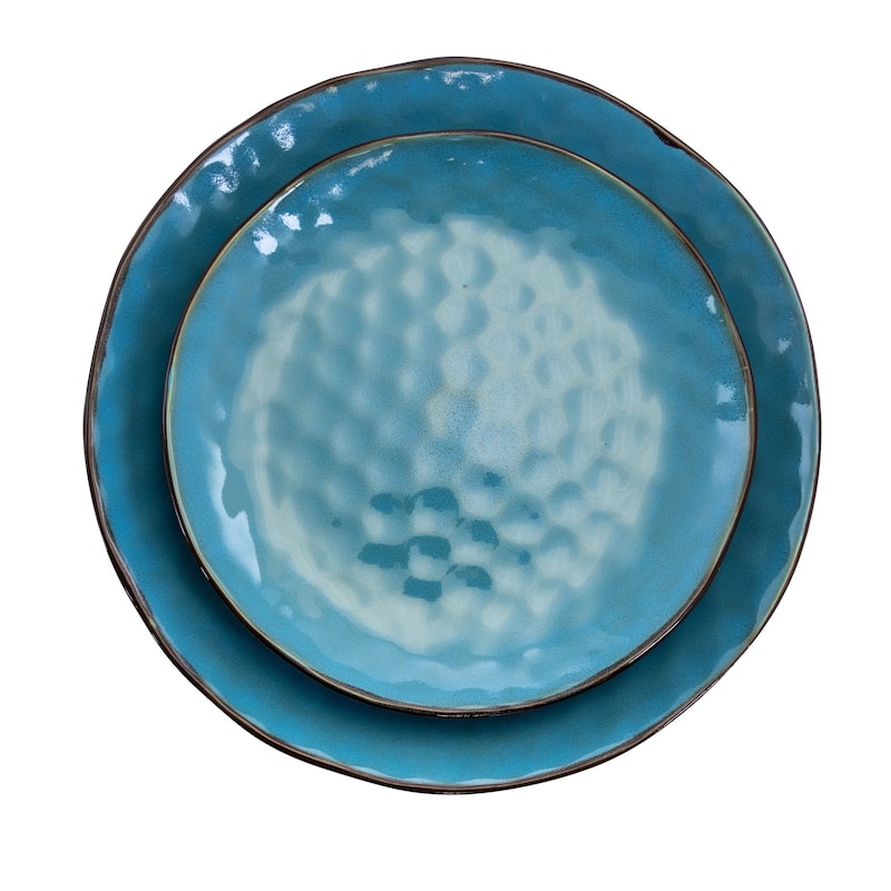 Elama Sea Glass 16 Piece Round Stoneware Dinnerware Set in Turquoise