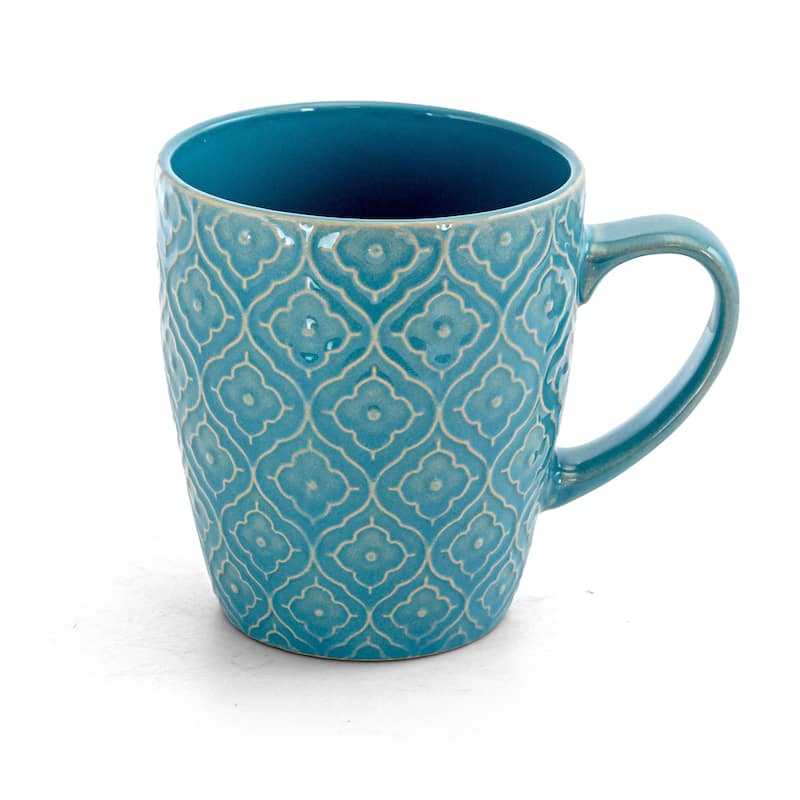Elama Aqua Lilly 16 Piece Round Stoneware Dinnerware Set in Aqua