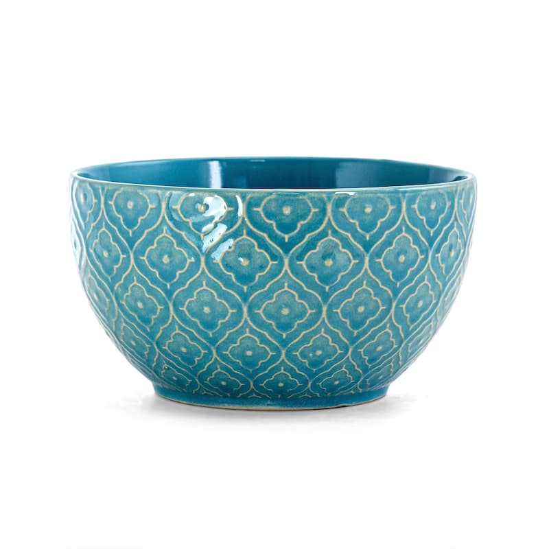 Elama Aqua Lilly 16 Piece Round Stoneware Dinnerware Set in Aqua