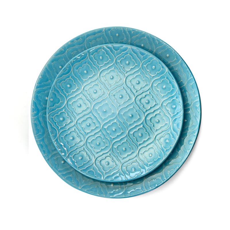 Elama Aqua Lilly 16 Piece Round Stoneware Dinnerware Set in Aqua