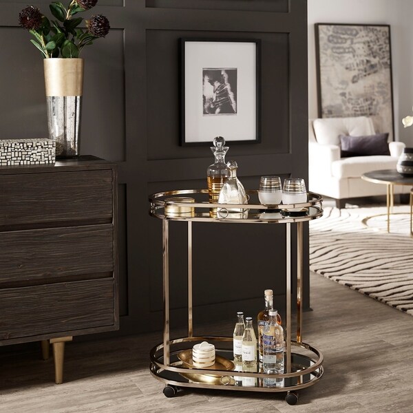Chesley  Champagne Gold Oval Bar Cart by iNSPIRE Q Bold - N/A