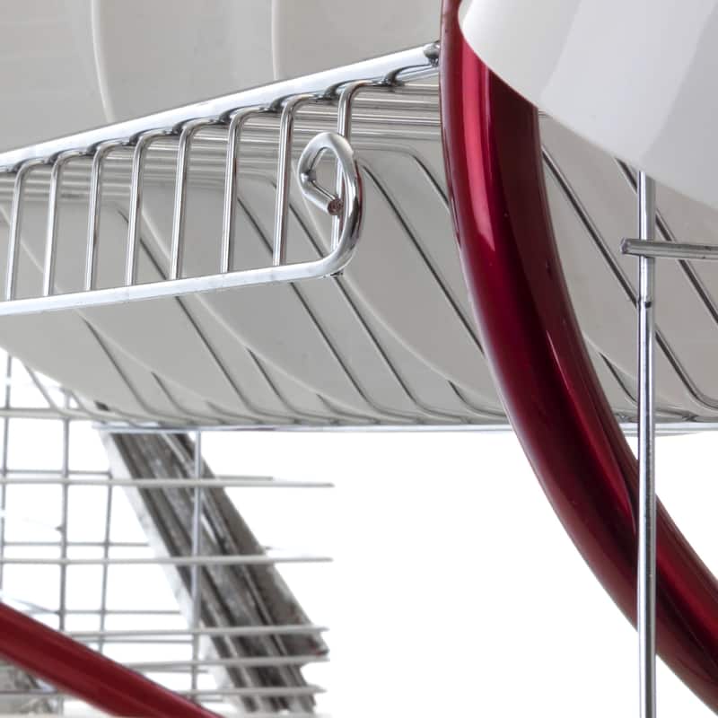 MegaChef 16 Inch Two Shelf Dish Rack in Red