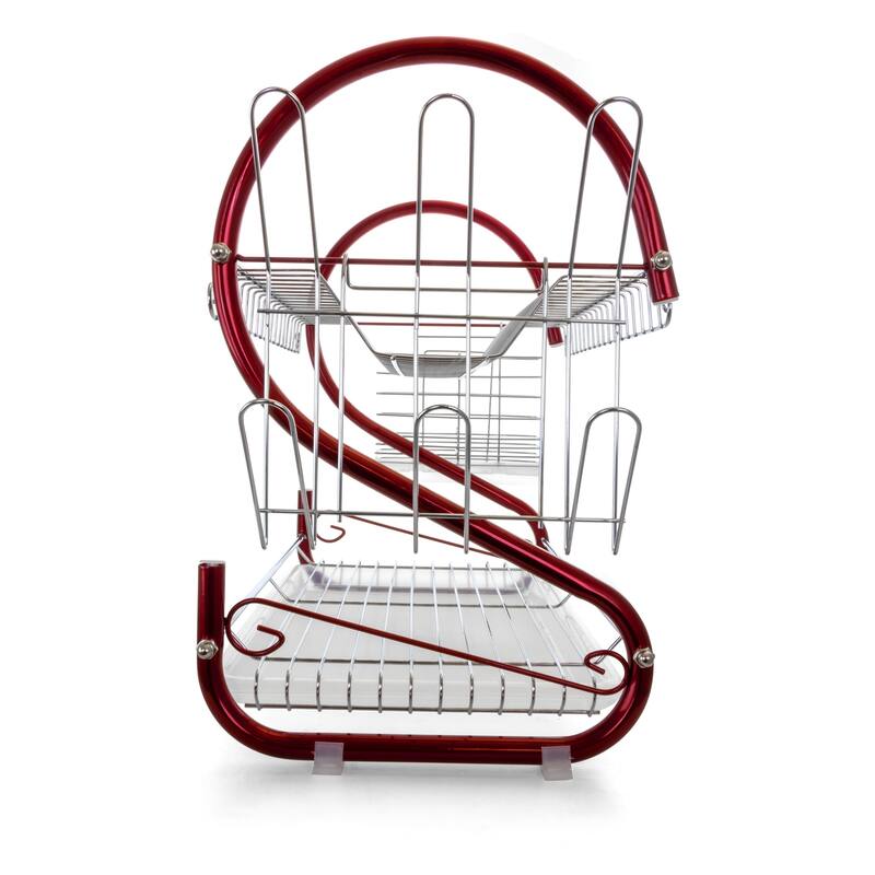 MegaChef 16 Inch Two Shelf Dish Rack in Red