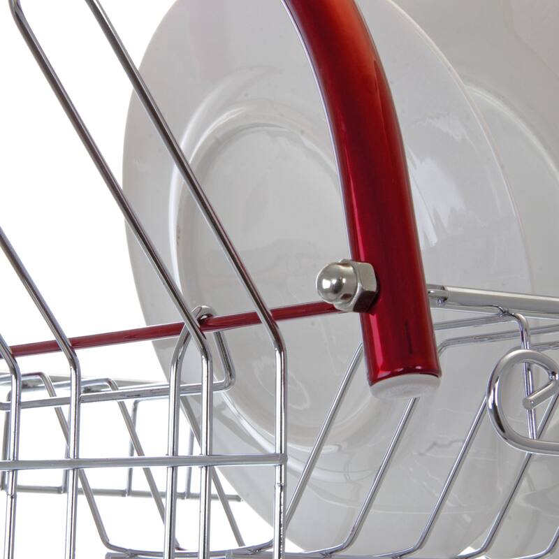 MegaChef 16 Inch Two Shelf Dish Rack in Red