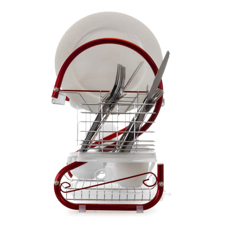 MegaChef 16 Inch Two Shelf Dish Rack in Red