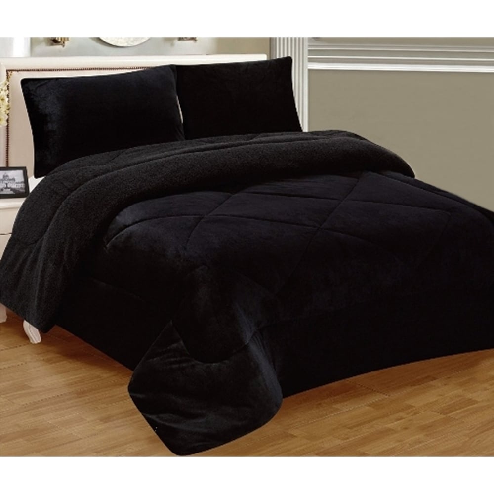 Overstock Black Warm Super Thick Soft Borrego Sherpa Quilted Blanket 3  Piece Set | Quality Bedding Shop.com