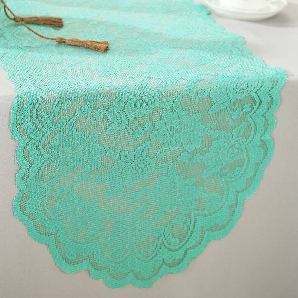 Polyester Lace Table Runner Tiff Blue / Aqua Blue 13.5" x 108"