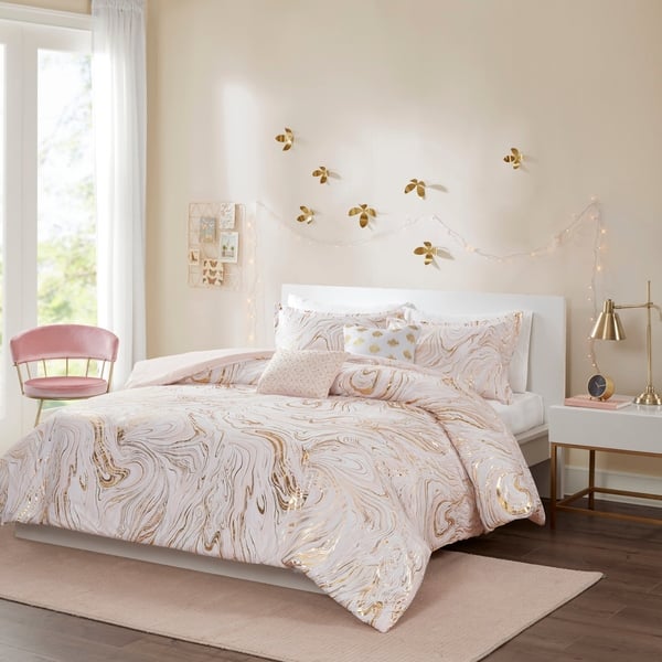 Shop Intelligent Design Natalia Blush Gold Metallic Printed Duvet