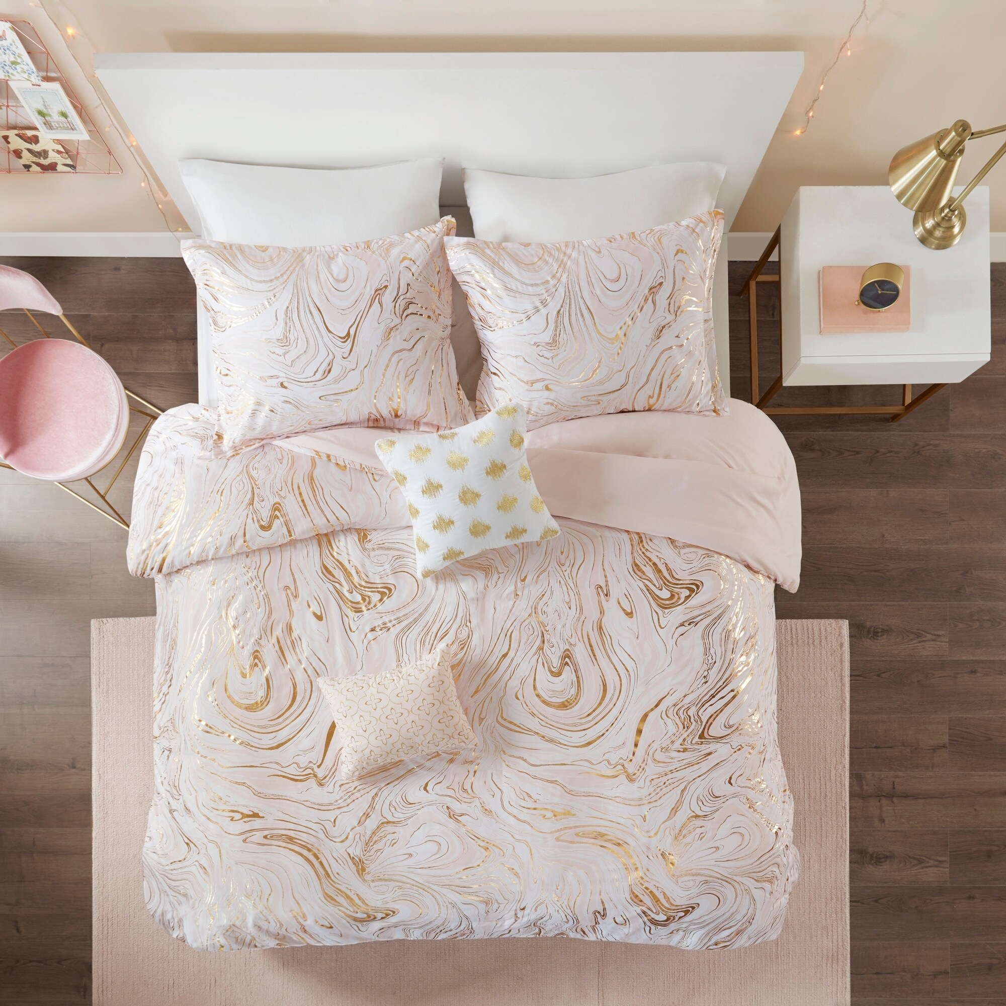 Shop Intelligent Design Natalia Blush Gold Metallic Printed Duvet