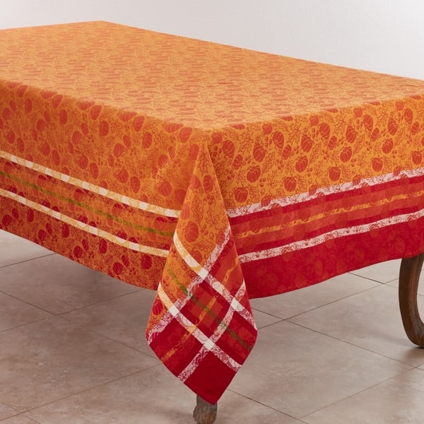slide 1 of 4, Jacquard Tablecloth with Pumpkin and Leaf Design 65 x 120 - Rectangle
