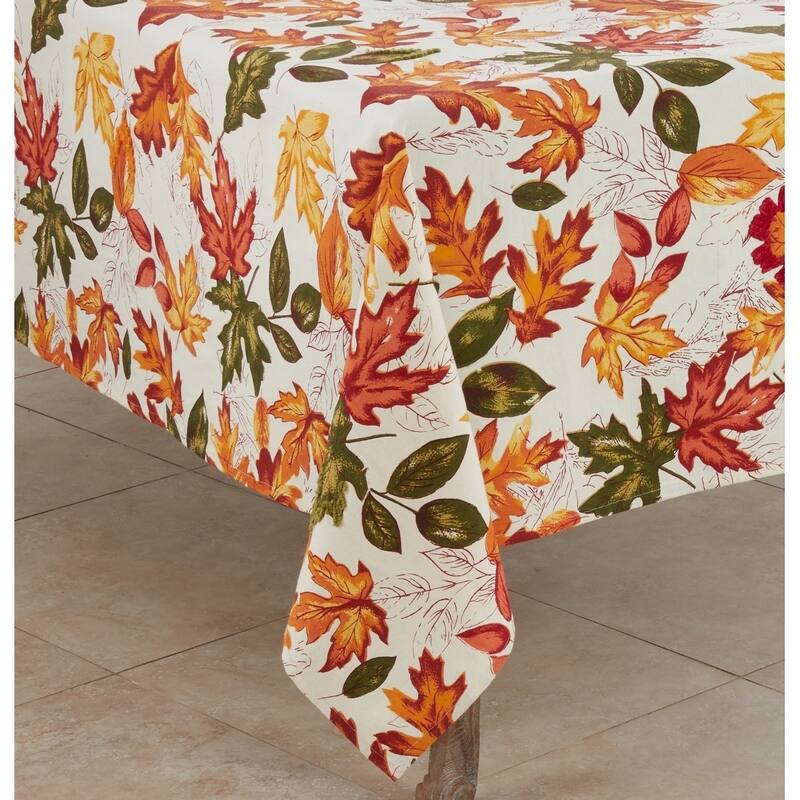 Cotton Tablecloth With Embroidered Autumn Leaves