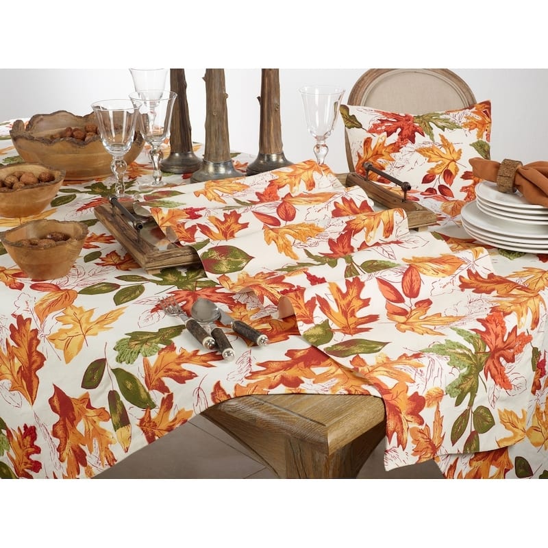 Cotton Tablecloth With Embroidered Autumn Leaves