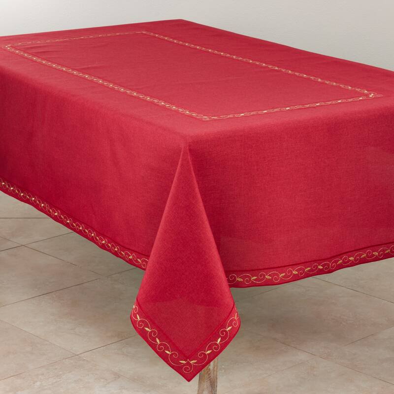 Holiday Tablecloth With Embroidered Border Design - 67 x 140 - Rectangle