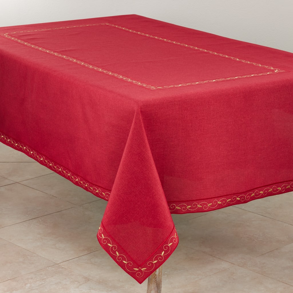 Holiday Tablecloth With Embroidered Border Design