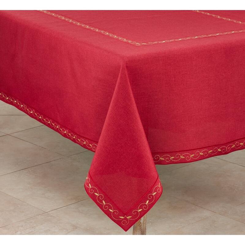 Holiday Tablecloth With Embroidered Border Design - 67 x 67 - Square