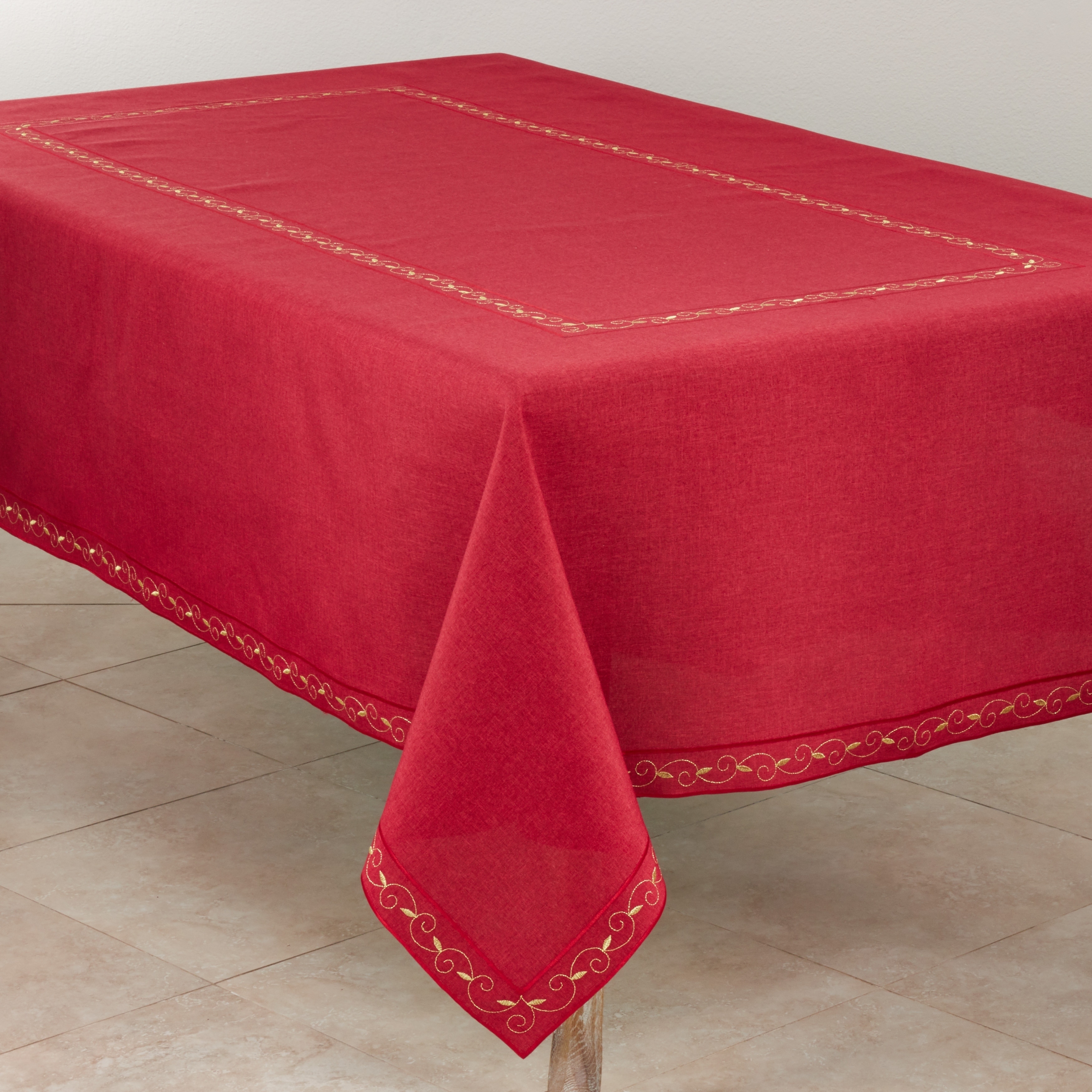 Holiday Tablecloth With Embroidered Border Design