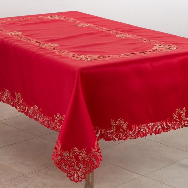 Embroidered Tablecloth With Cupid Design - 65 x 140 - Red - Rectangle