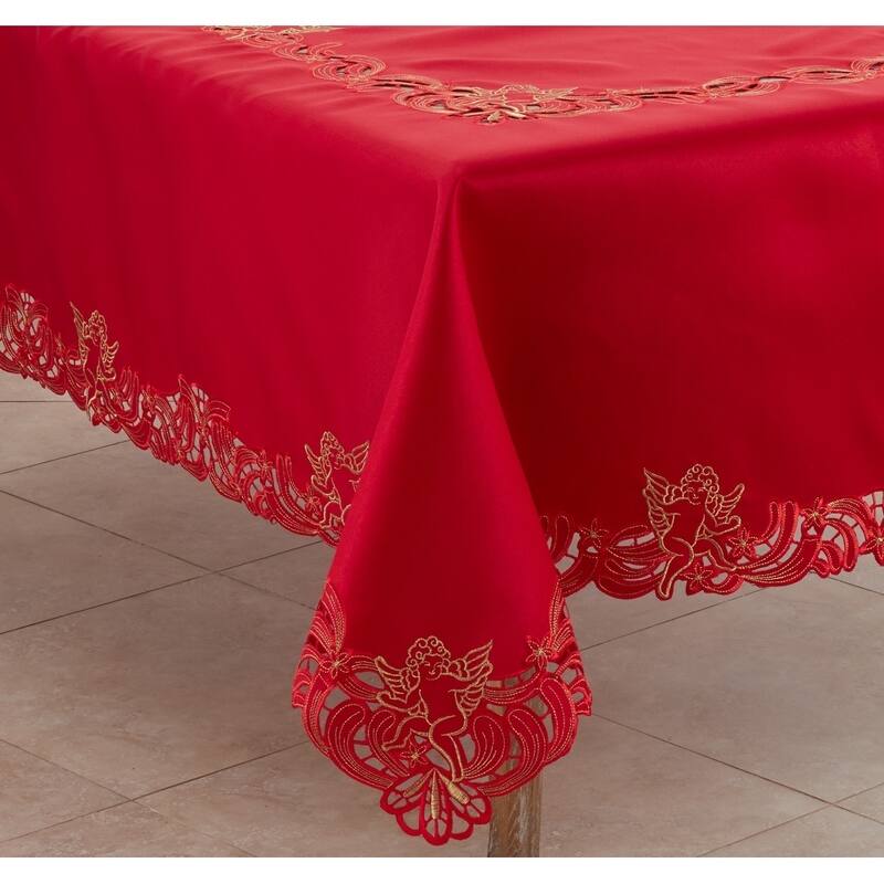 Embroidered Tablecloth With Cupid Design - 69 x 69 - Red - Square