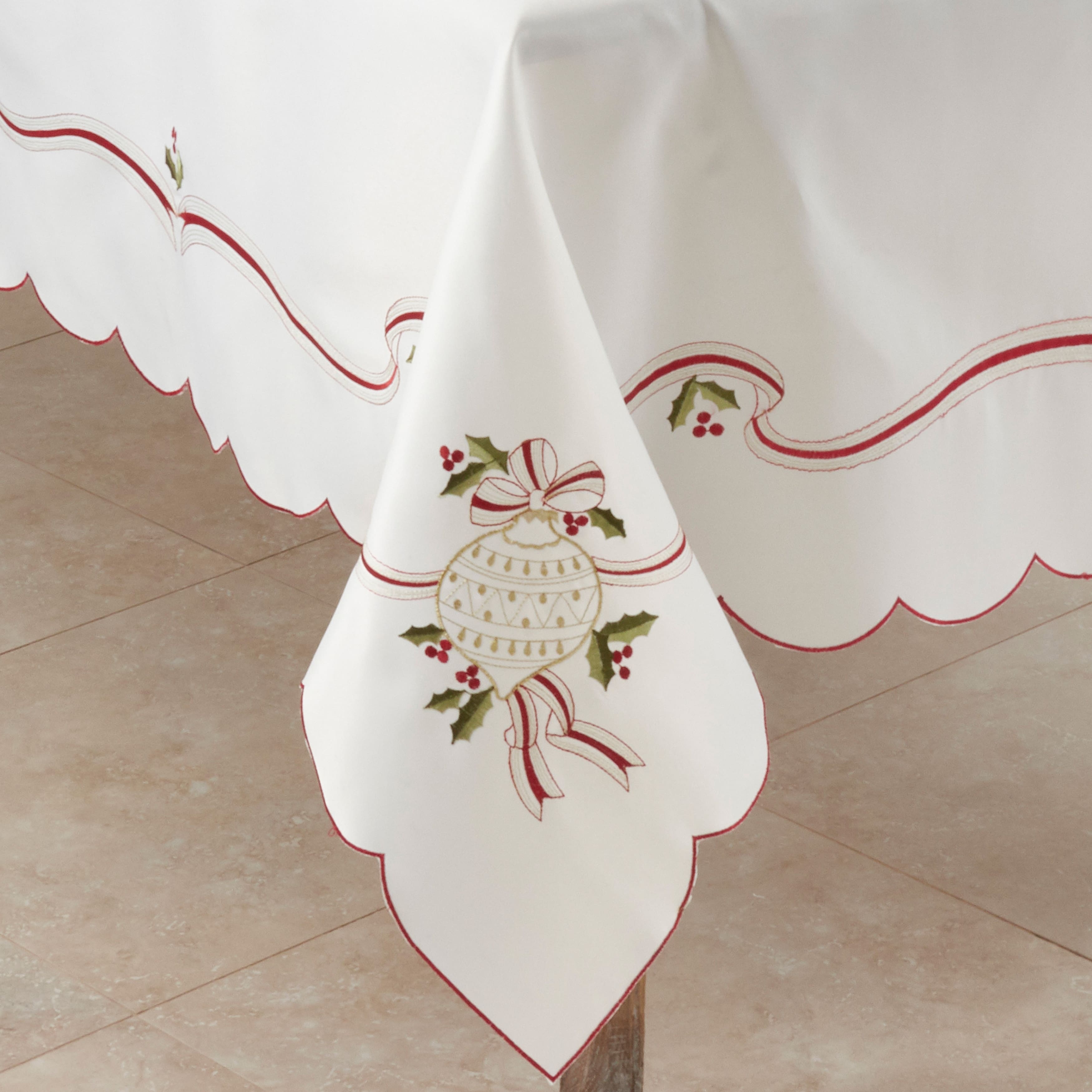 Christmas Tablecloth with Embroidered Design - On Sale - Bed Bath ...