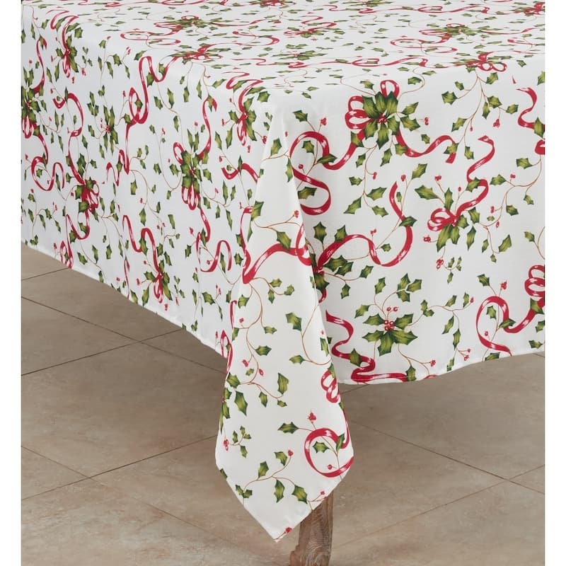 Holiday Tablecloth With Holly and Ribbon Design