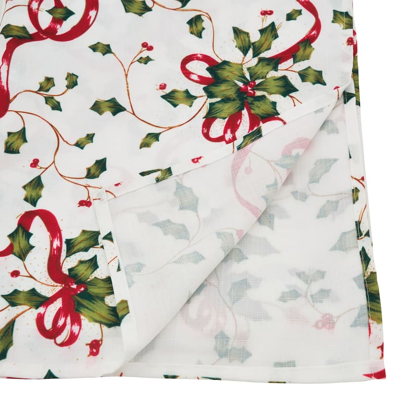 Holiday Tablecloth With Holly and Ribbon Design