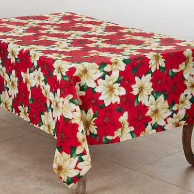 Holiday Tablecloth With Poinsettia Design