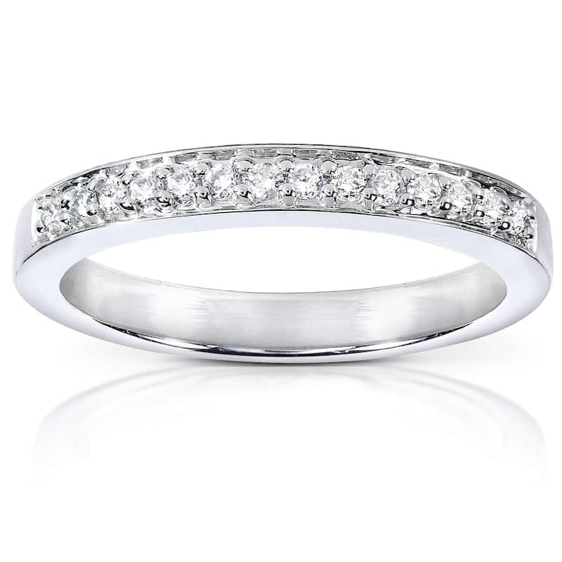 Annello by Kobelli 14k White Gold 1/8ct TDW Diamond Pave-set Womens Wedding Band