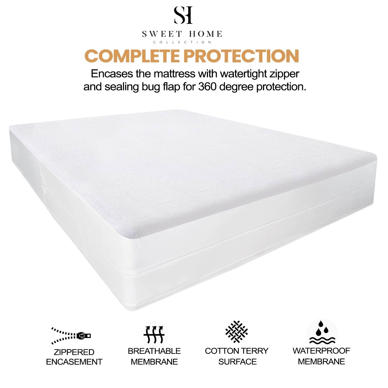 Full WOWCUTE Waterproof Mattress Protector Cotton Terry Fitted Deep Pocket Bed Bug Proof Vinyl Free